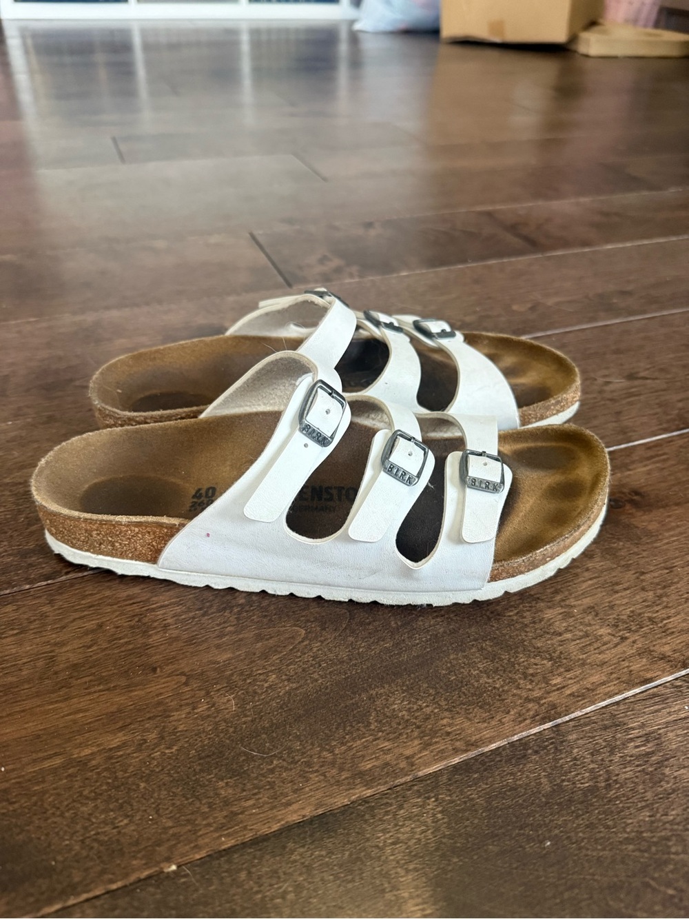 Birkenstock White Triple-Strap Sandals with Buckles